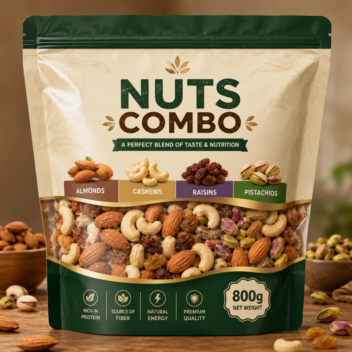 Lotus Mart Popular Nuts Combo 800g (Almonds Cashews Raisins Pistachios)
