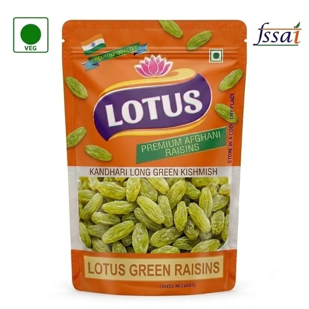 Lotus mart Premium Afghani Raisins, 250g | Kandhari Long Green Kishmish | Jumbo Size, Sun-Dried & Seedless
